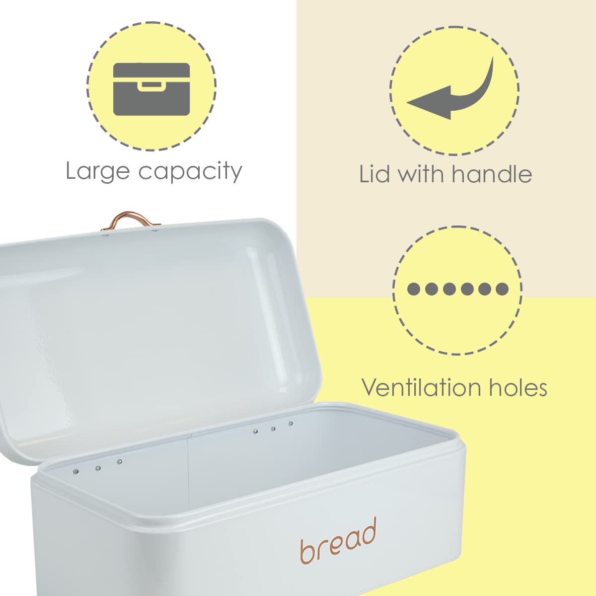 Home Basics Bread Box For Kitchen Countertop, Metal, (Black), Vented With Hinge Top | Large Bread Box | Keeps Loaves, Bagels, Cr