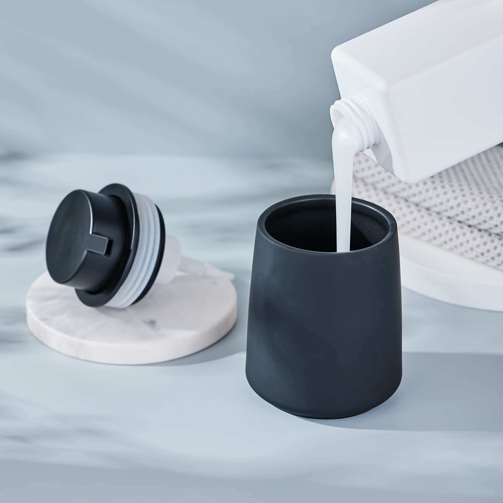 Black Foam Hand Soap Dispenser - 12Oz Ceramic Foaming Soap Dispenser For Bathroom With Easy-To-Press Pump, Refillable Liquid Lot