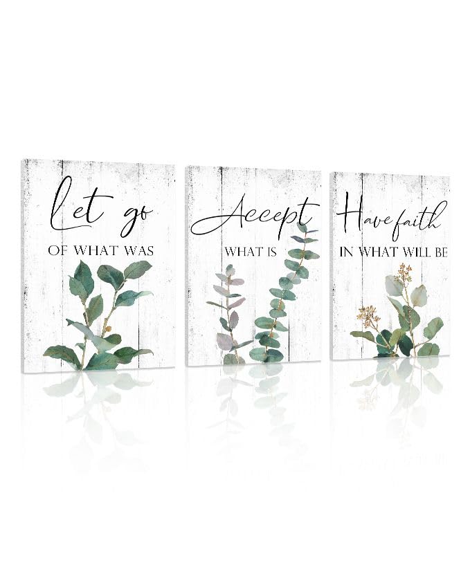 Inspirational Quotes Office Wall Art: Let Go Accept Have Faith 3 Piece Motivational Posters Boho Eucalyptus Picture Print Home D