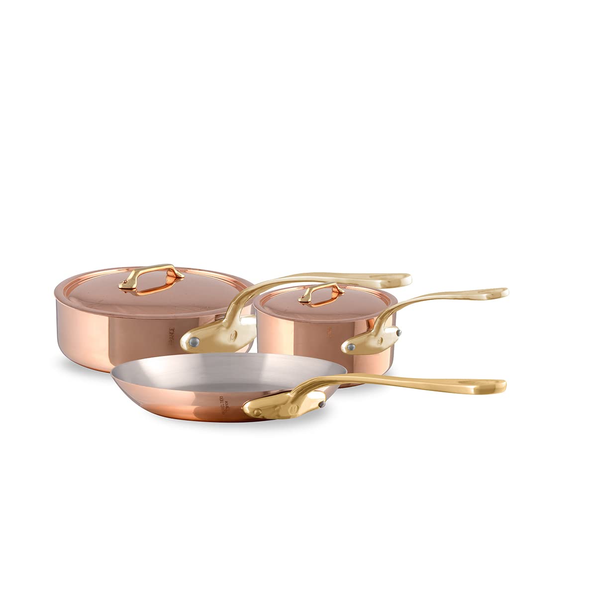 Mauviel MHeritage 200 B 2mm Polished Copper & Stainless Steel 5Piece Cookware Set With Brass Handles, Made In France