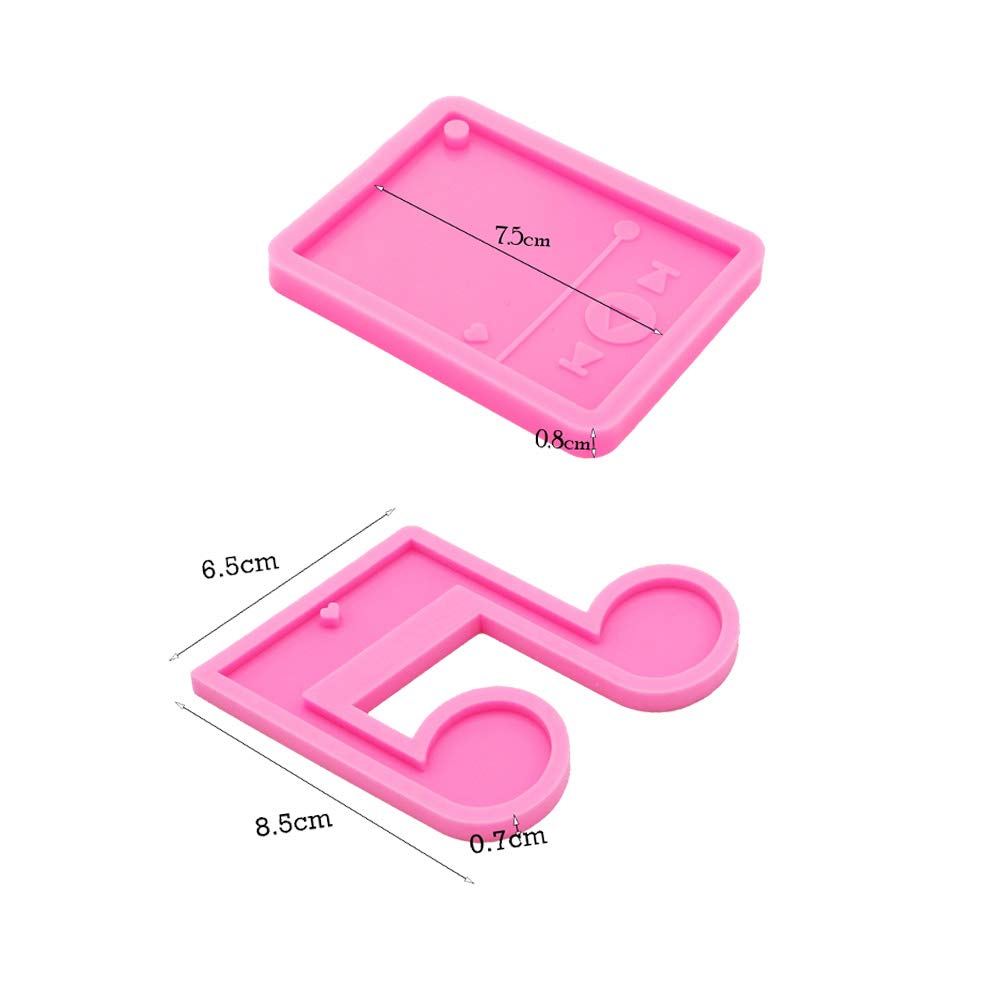 Seedomes 2 Pcs Glossy Shinymusical Note Song Music Player Shape Keychain With Hole Silicone Mold For Diy Fondant Trinket Gum Can