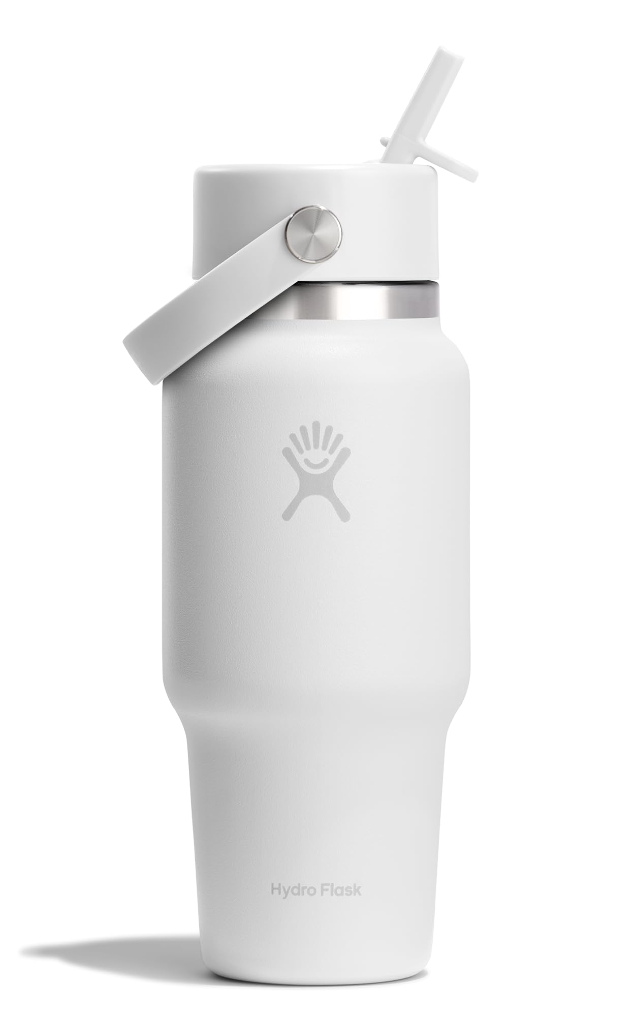 Hydro Flask Travel Water Bottle - Insulated Stainless Steel - Wide Straw Lid, Non Spill, Leakproof in 24 Oz Tonal White