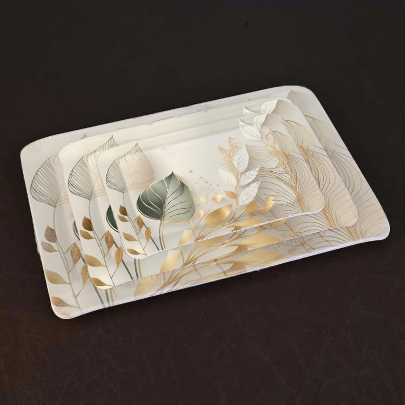 Dribble Melamine Serving Tray Set Of 3 (Small [23Cm(L) X17Cm(W) X2.5Cm(H)], Medium [31.5Cm(L) X23.5Cm(W) X2.5Cm(H)], And Large [