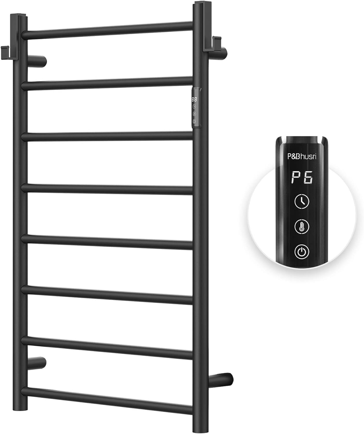 P&Bhusri Heated Towel Rack For Bathroom,Wall Mounted Electric Towel Rack With Timer And Led Indicator, 8-Bar Towel Warmer, Stain