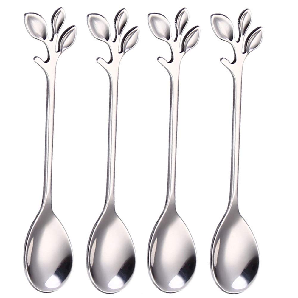 10 Pack Stainless Steel Leaf Coffee Spoon Tableware Dessert Spoons, Stirring, Mixing, Sugar, Stir, Ice Cream, Cake, Teaspoon 4.7