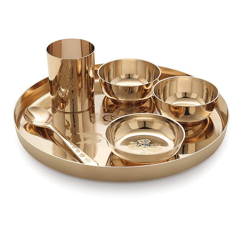 Utensils Masters Floral Kansa/Bronze Finish Bhojan/Dinner/Thali Set,6 Pieces 10 Inch (Weight 1400 Gm)