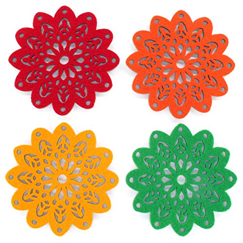 Floral Cutwork Reversible Felt Coasters, Set Of 4 (Assorted)