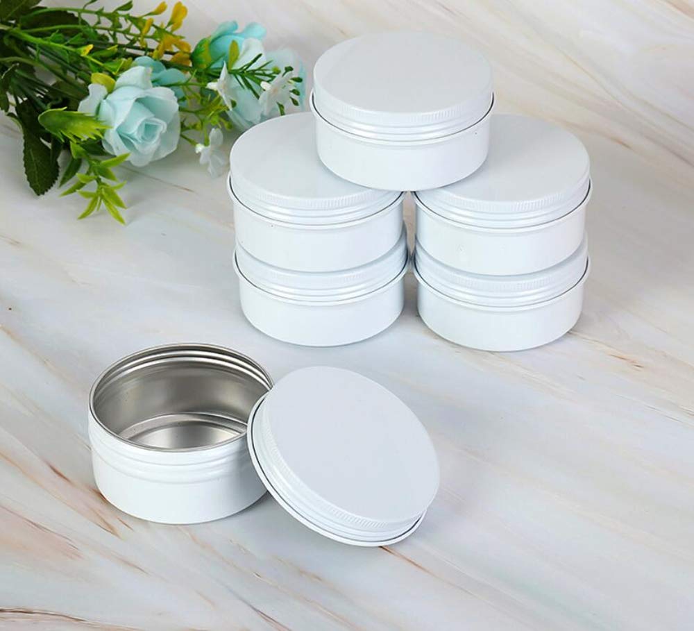 3Oz/90Ml White Aluminum Tin Jar With Screw Lid 3Oz. Containers With Lids 3 Ounce Metal Steel Tin Cosmetic Sample Containers For