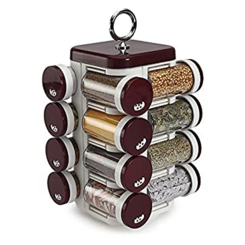 Elevea    Plastic Revolving Spice Rack Counter Top Spice Jar Stainless Steel Rotating Spice Organizer Holder Container Kitchen S