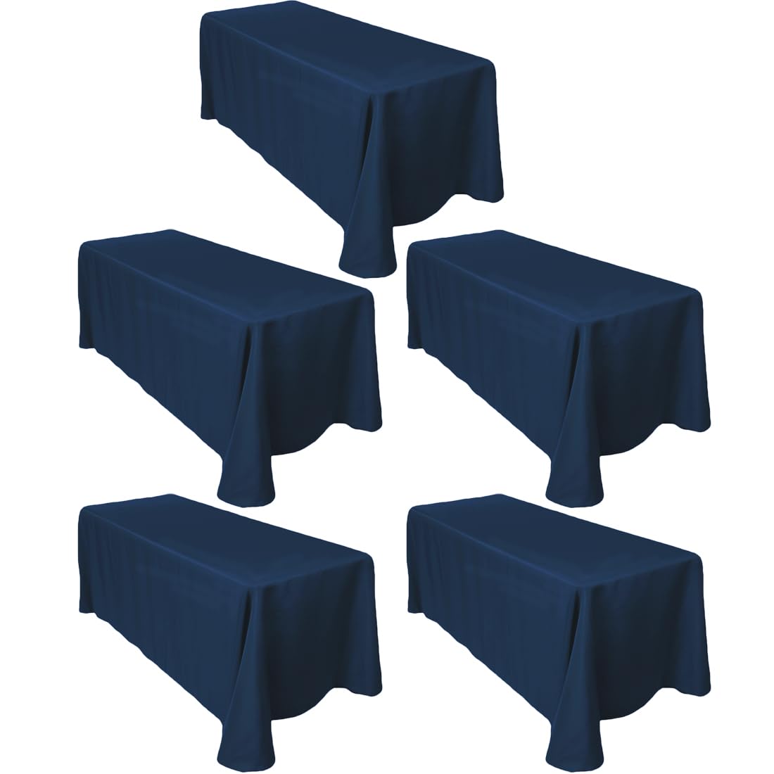 Ltc Linens 5-Pack Rectangular Tablecloths 90 In X 132 In With Rounded Corners - Navy Blue Table Cloths For 6 Ft Rectangle Tables