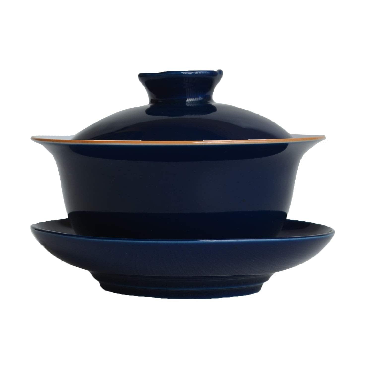 Liang Baobao Porcelain Gaiwan 6.7Oz Teacup White Glazed Tureen Chinese Sancai Cover Bowl Lip Saucer Set (Blue)