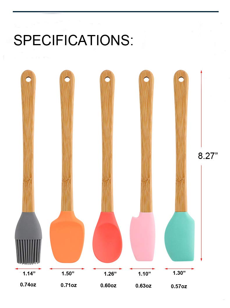 Ksendalo Silicone Small Spatulas Set Of 5, Small Rubber Spatulas For Scraping, Cooking, Baking And Mixing For Kitchen Use