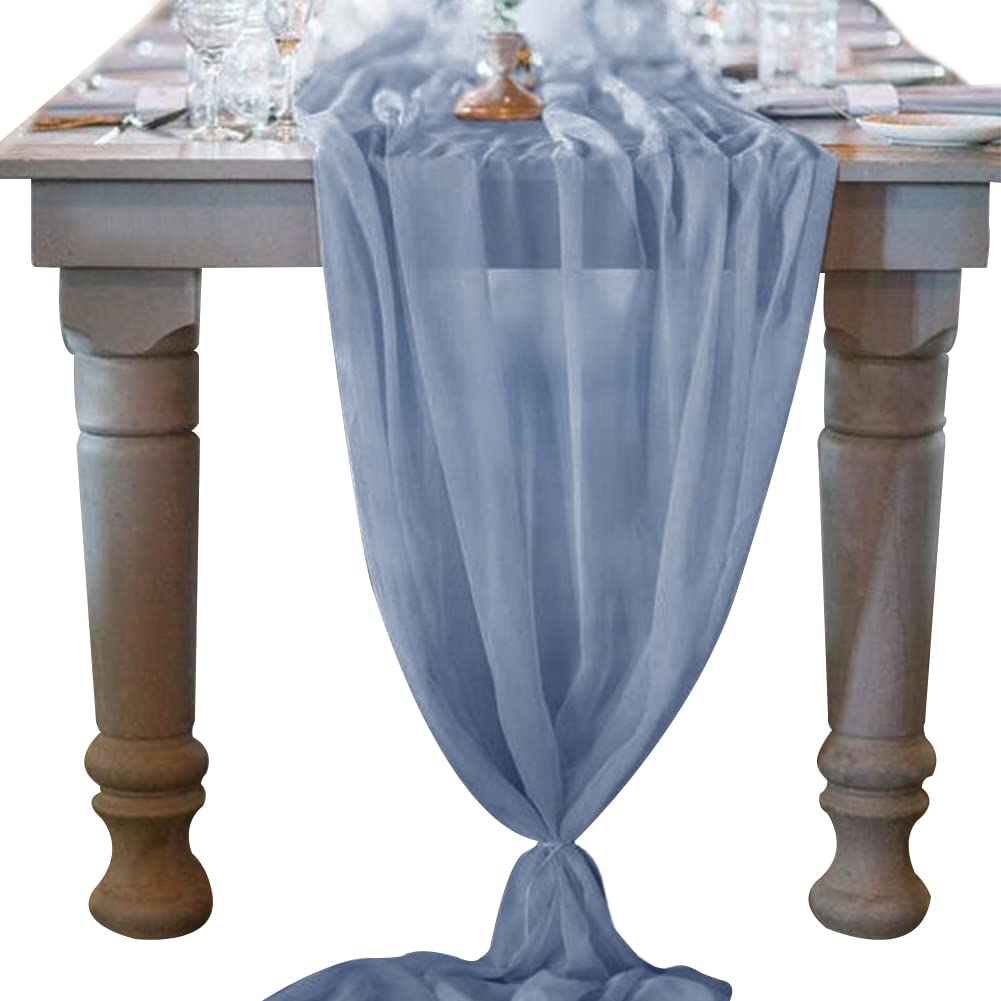Socomi 10Ft Dusty Blue Chiffon Table Runner 29X120 Inches Wedding Runner Sheer Thanksgiving Christmas Bridal Shower Decorations