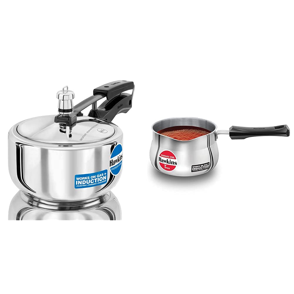 Hawkins Stainless Steel Induction Compatible Pressure Cooker, 2 Litre, Silver (Hss20) + Hawkins Stainless Steel Induction Compat