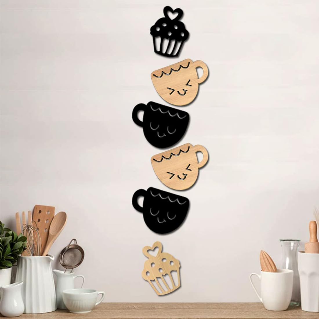 SHRADDHA SABURI ARTWORK Farmhouse Smile Cup And Cups Kitchen Wall Decor, Wall Reusable Sticker s , Reusable Sticker s Large, Set