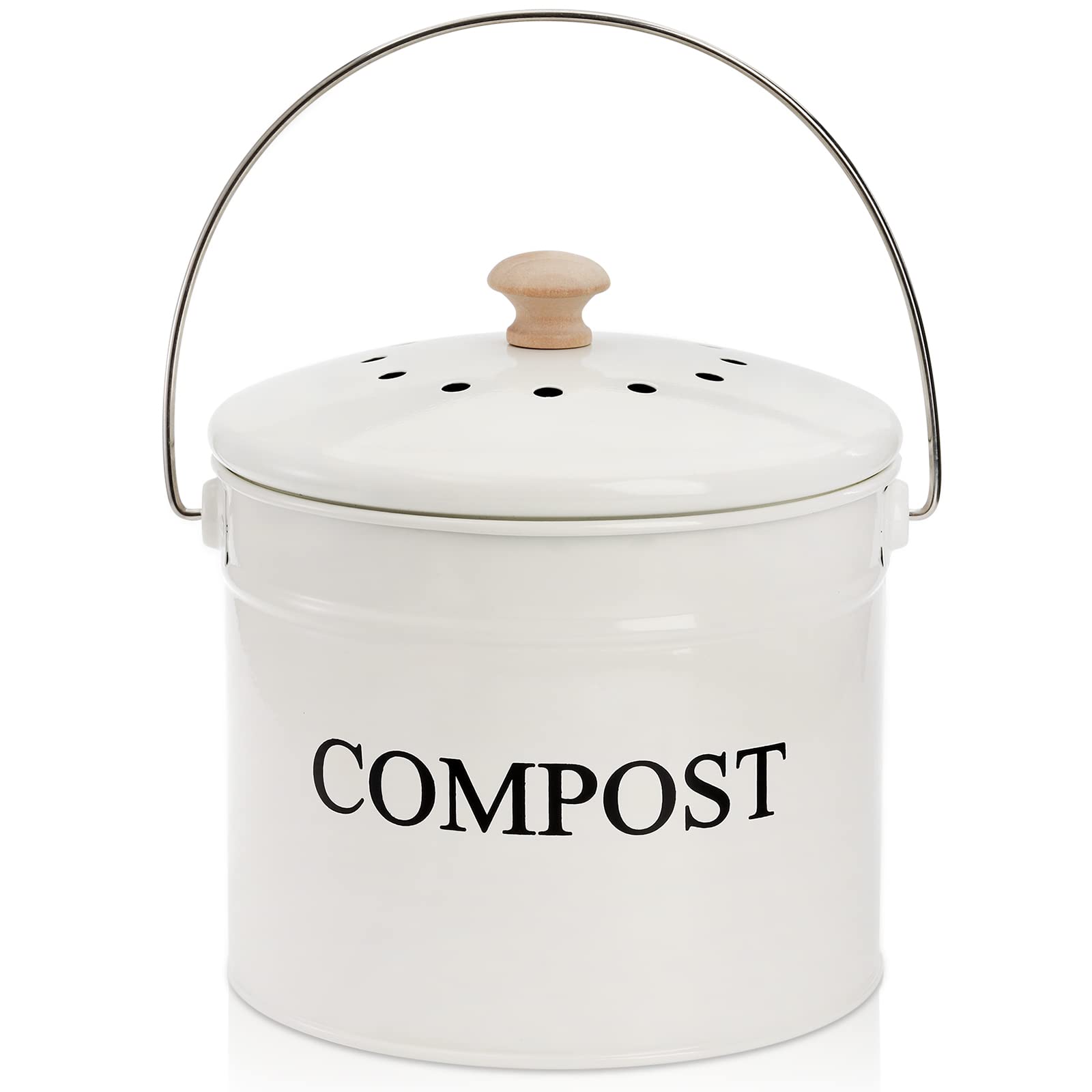 Avla Compost Bin Kitchen Countertop, 1 Gallon Composter Pail, Food Waste Composting Bucket, Odorless Trash Keeper Container, Whi