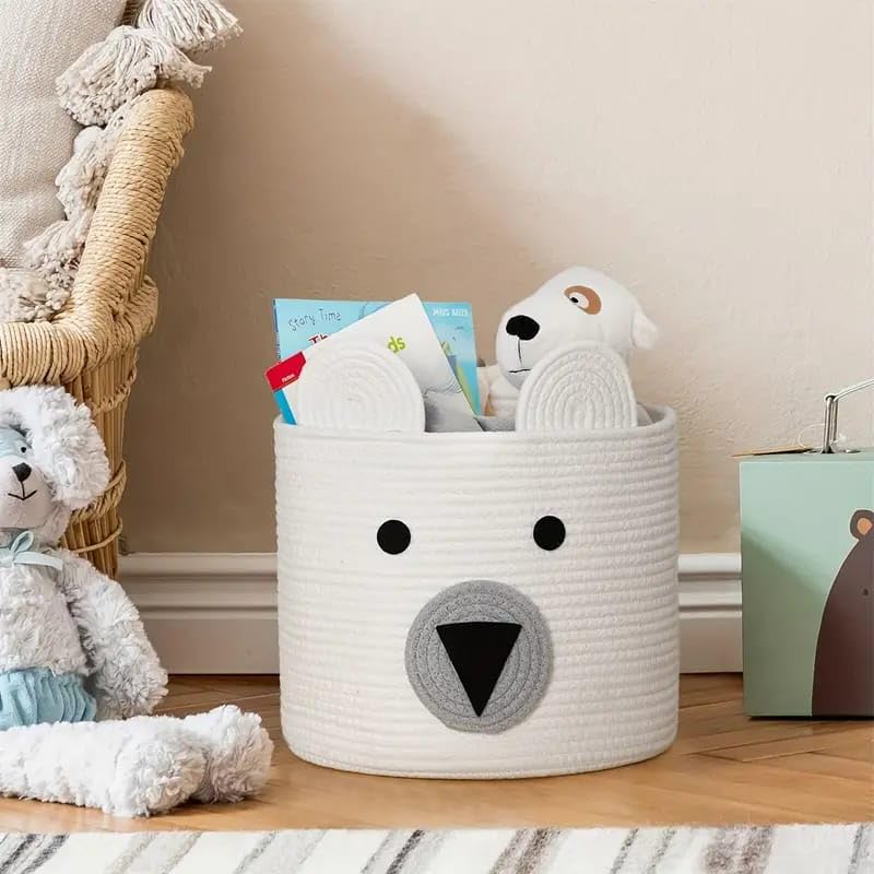 Bunaii Cotton Rope Basket, Woven Storage, Baby Nursery Organizers And Storage, Kids Toy Bin, Baby Gift Basket (Small 12X12 Inch)