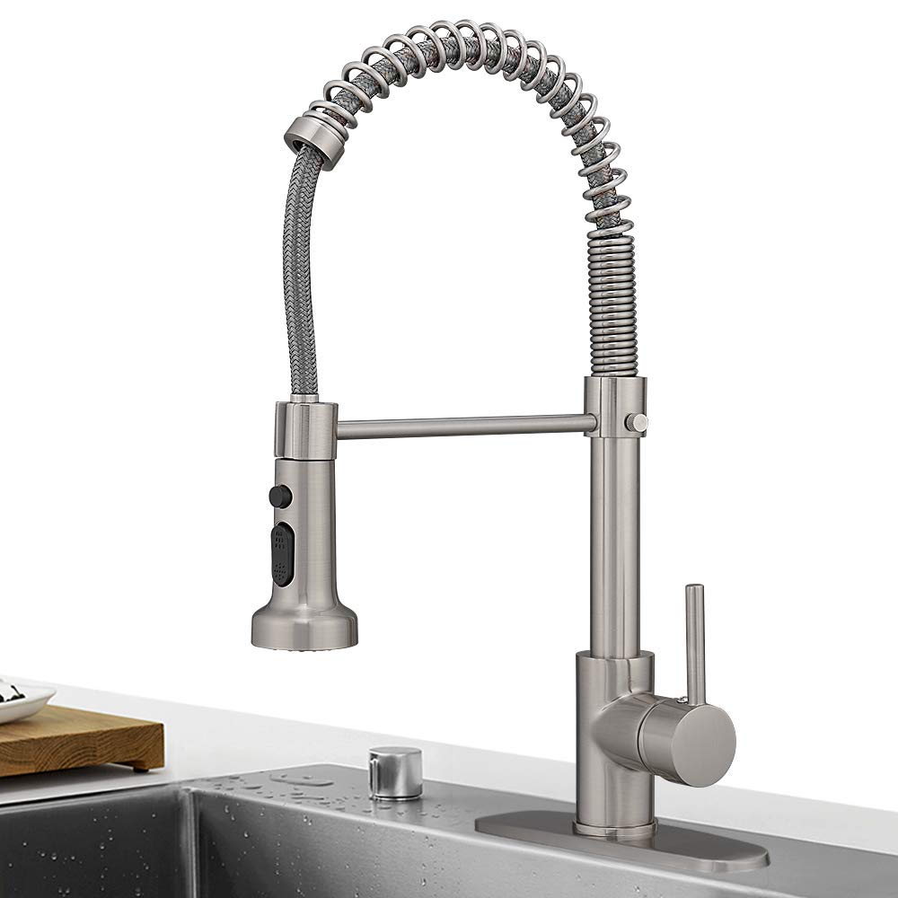 Hoimpro Brass Spring Kitchen Faucet With Pull Down Sprayer With Cover Plate, Rv Kitchen Sink Faucet With Cupc Hoses ,3 Function