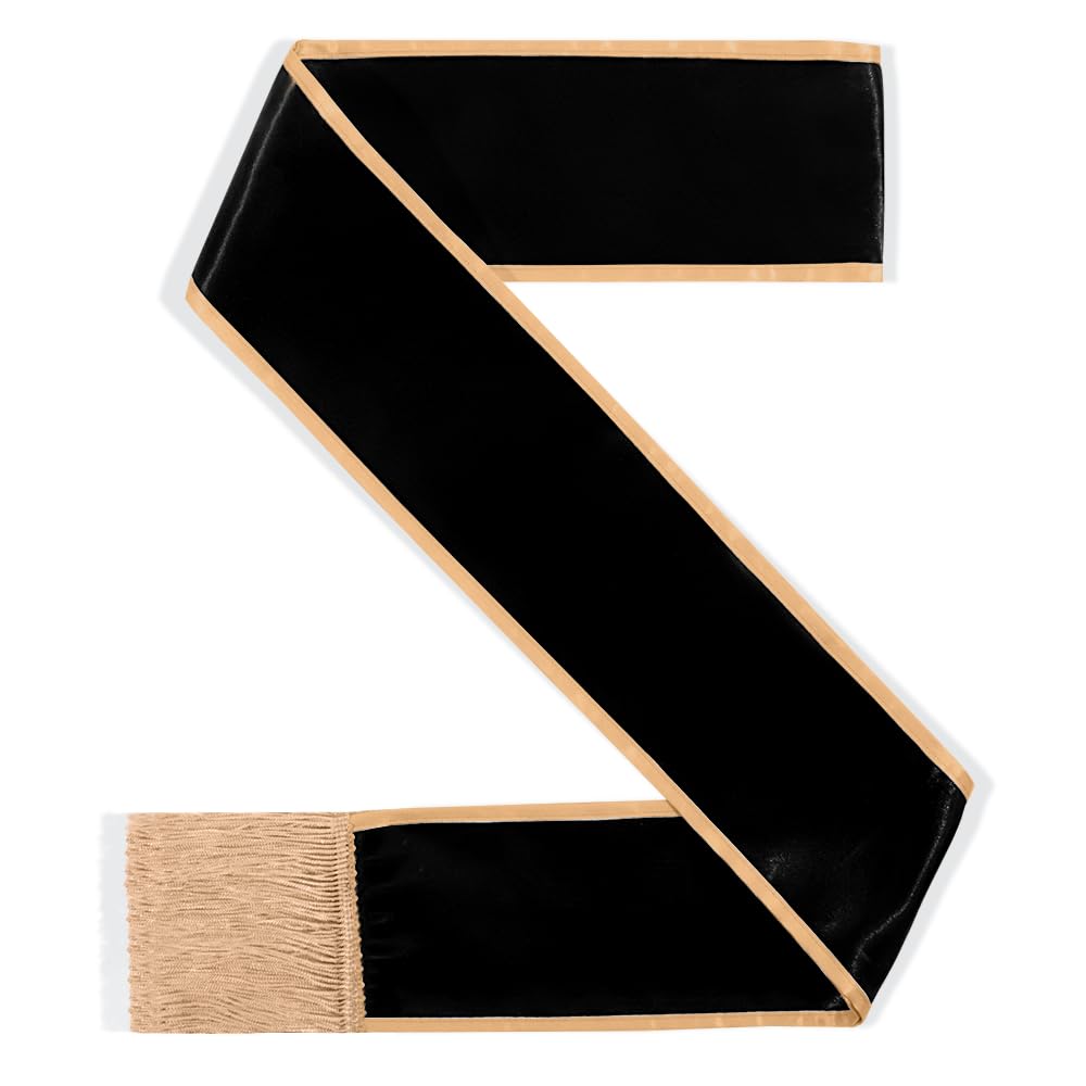 Party To Be Plain Sash With Tassels Blank Satin Sash For Adults 3.9'' Wide X 74.8'' In Total Length (Black With Golden Border)