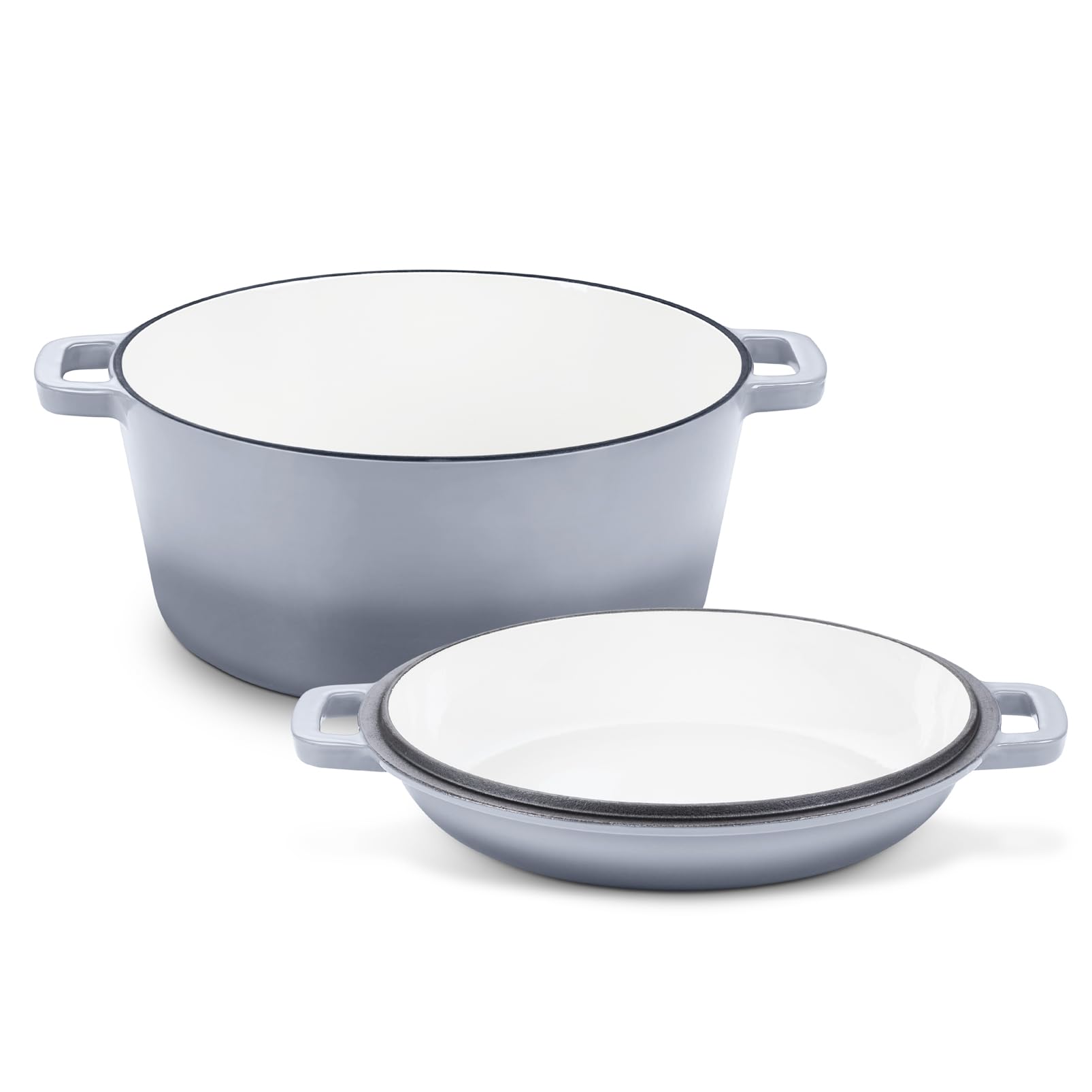 Teamfar 5 Quart Enameled Cast Iron Dutch Oven, 2-In-1 Dutch Oven Pot Cookware With Skillet Lid For Bread Baking Braising Stewing