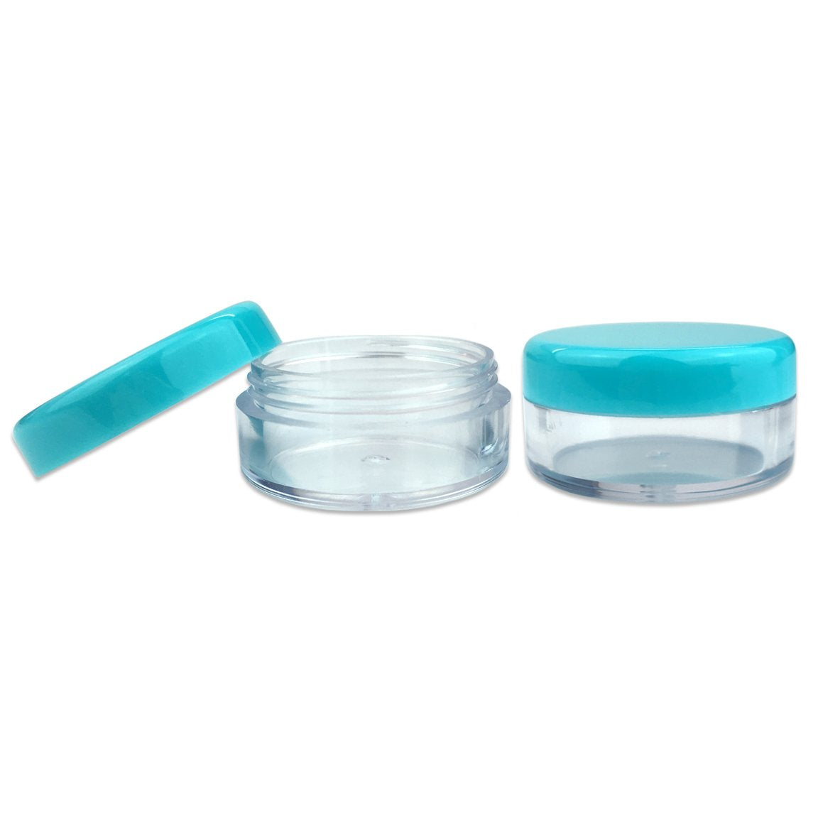 Beauticom (Quantity: 200 Pieces) 5G/5Ml Round Clear Jars With Teal Sky Blue Lids For Scrubs, Oils, Toner, Salves, Creams, Lotion