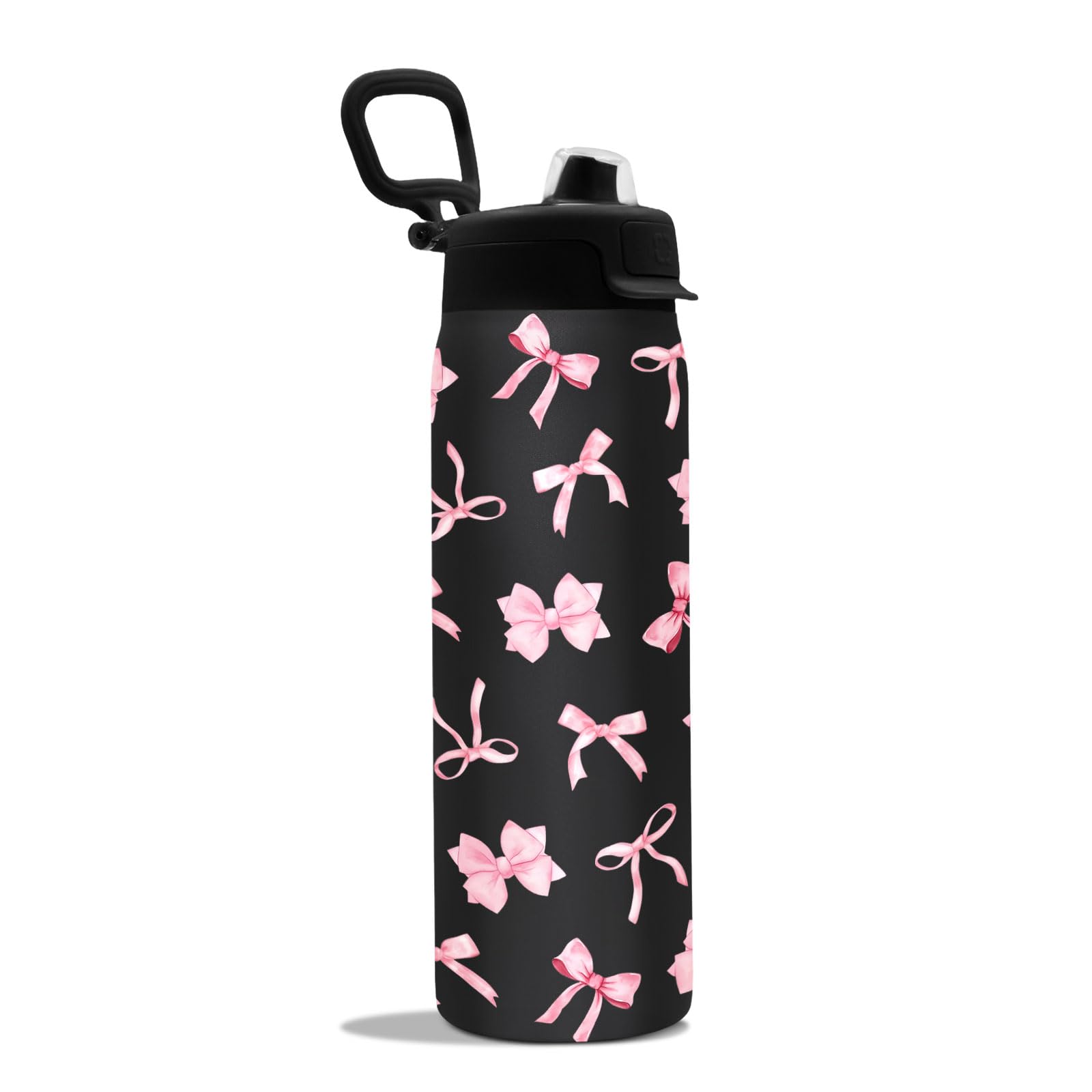 Goiicoln 2in1 Lid Pink Bow Water Bottle 22oz, Bowknot Cup Gift Insulated