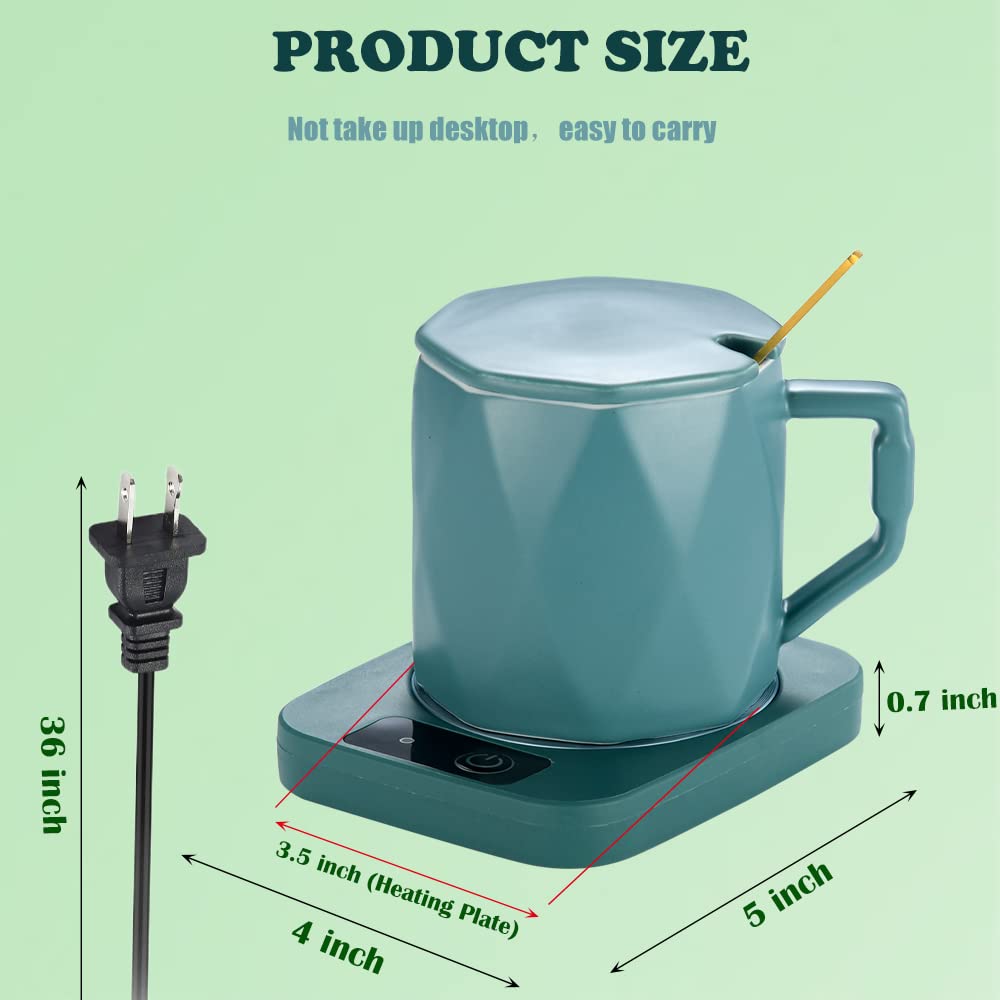 Coffee Mug Cup Warmer Coaster for Coffee Tea Cocoa Milk Food Fruits Candle  Aluminum Metal Panel  Safe Reliable  Green (4'' x 5'')