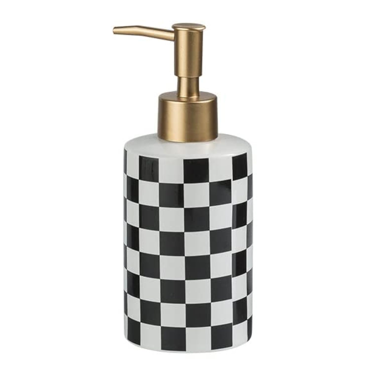 Checkered Ceramic Soap Dispenser With Rust Proof Gold Matte Pump Decorative Soap Dispenser For Bathroom Or Kitchen (Black & Whit