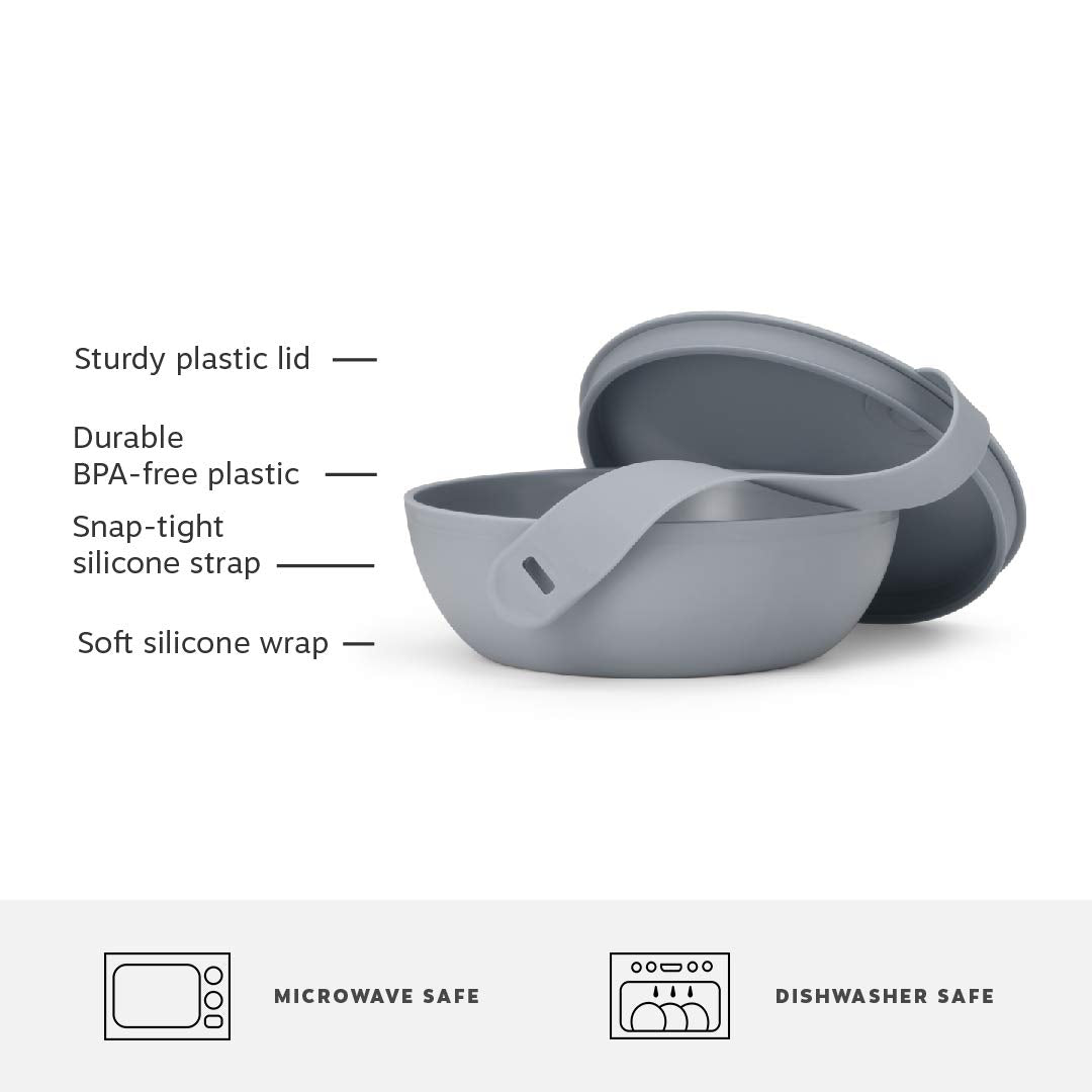 W&P Porter Plastic Bowl Lunch Container W/ Protective Non-Slip Exterior, Mint 1 Liter | Lid & Snap-Tight Silicone Strap | Food S