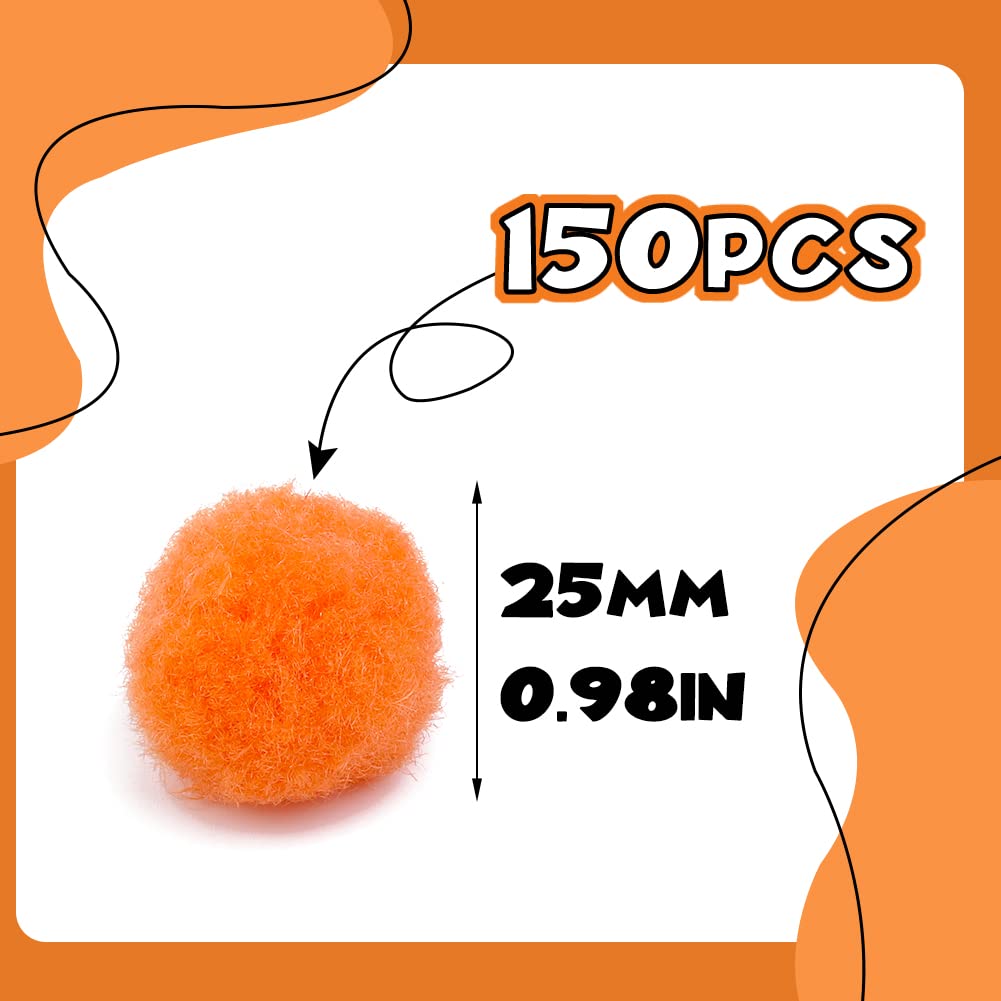 150 Pieces Pom Poms, 1 Inch Orange Craft Pom Poms, Christmas Fuzzy Pompom Puff Balls, Small Pom Pom Balls For Diy Arts, Crafts P