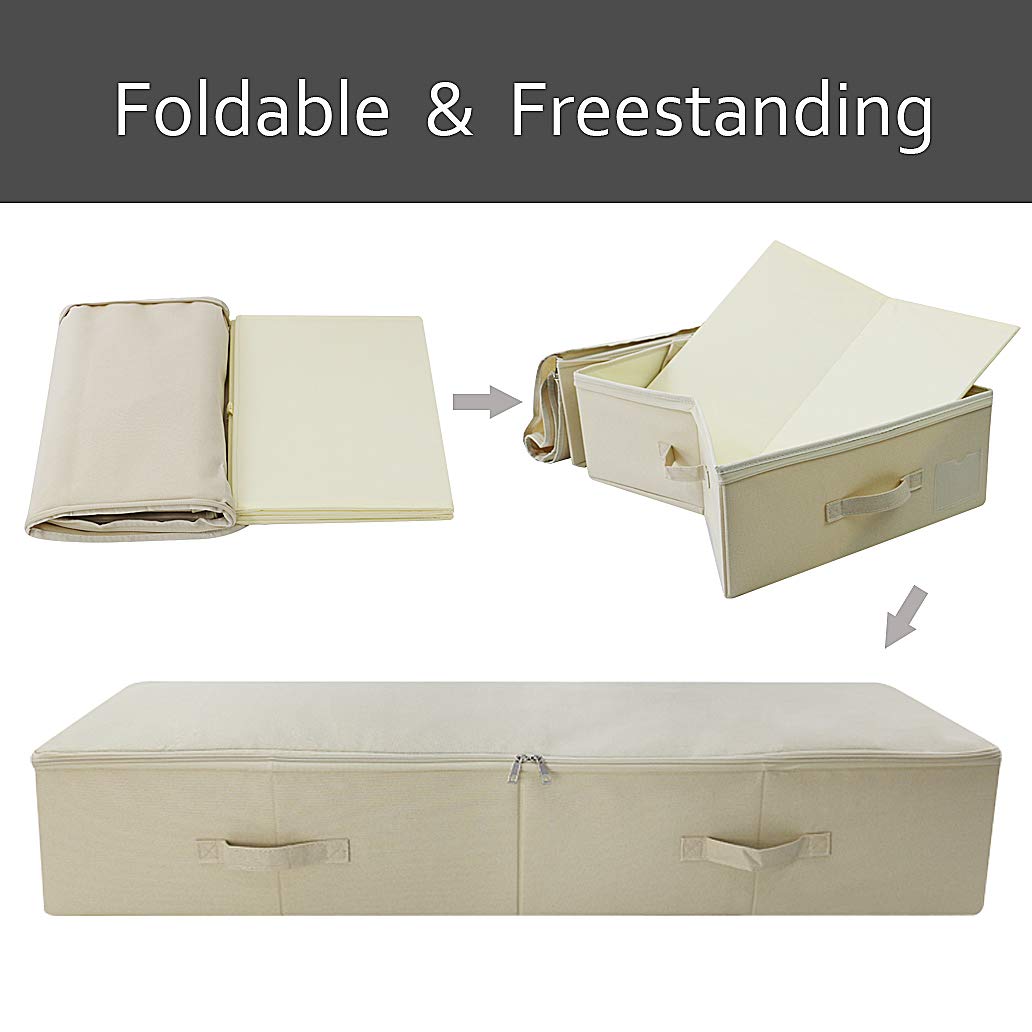 iwill CREATE PRO Pack of 2, 39.4'' Large Size Folding Underbed Storage Organizer Boxes with Lid, Folding & Washable, 6 Handles o