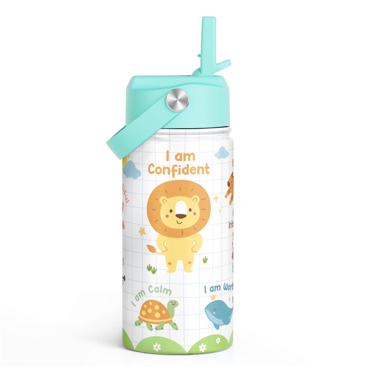 Animal Water Bottle 12oz for Kid Stainless Steel with Straw Lid, Kids Water Bottle, Travel Tumbler, Inspiration Gifts for Girls 