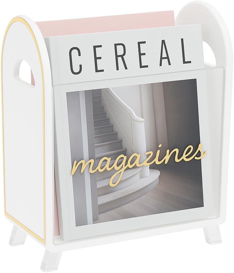 Khen Acrylic Magazine Holder with Gold Trim - 12.40" x 10" x 4.49"