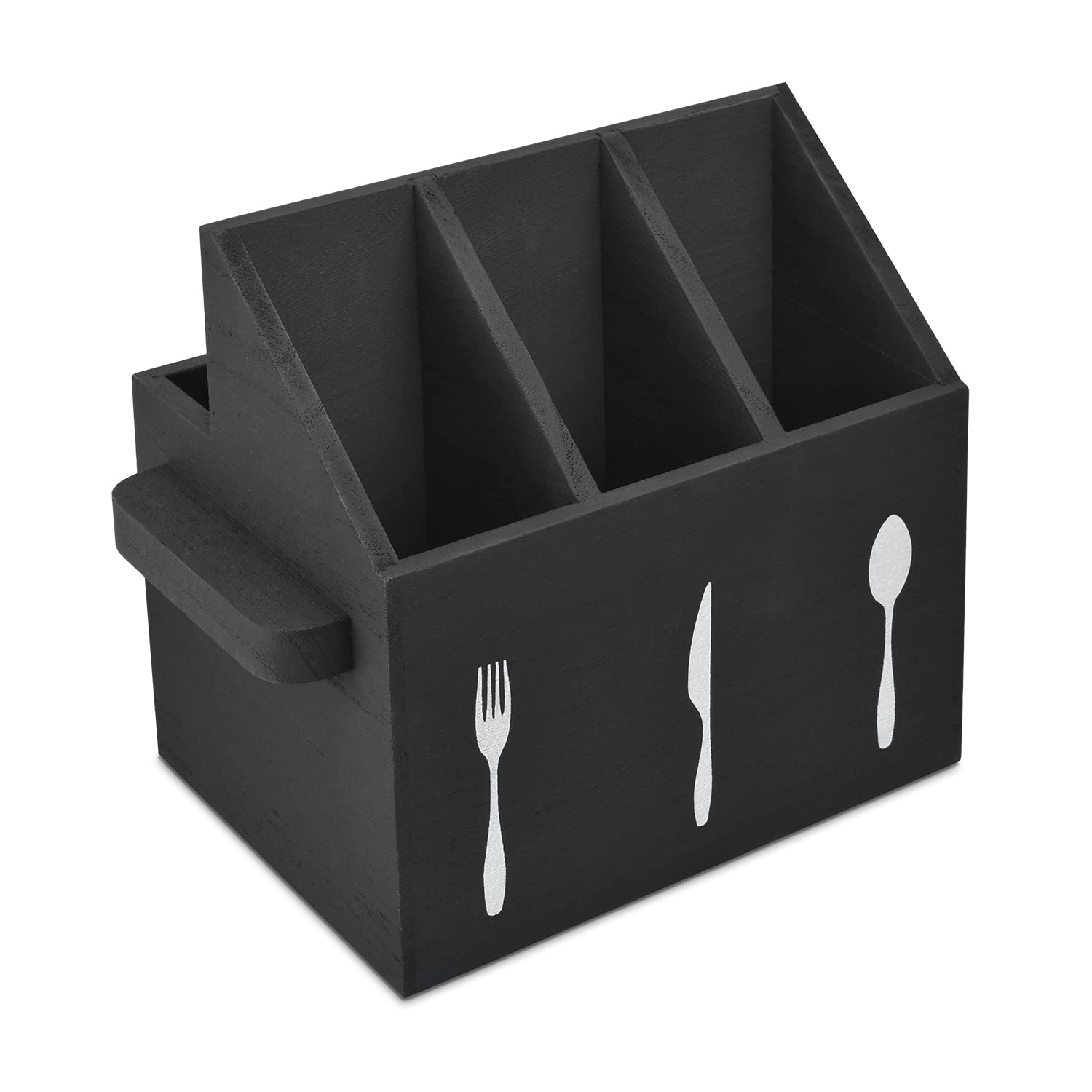 Ikee Design Wooden Utensil Caddy With Handles, Silverware Caddy, Silverware Holder For Countertop,Party,Camping And Kitchen, Sil