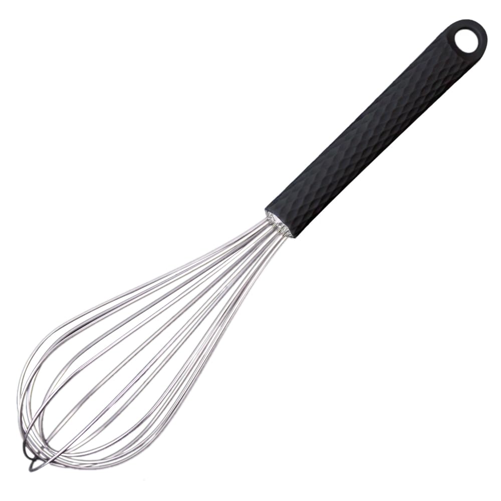 Dr.Best Stainless Steel Whisk Egg Beater Anti-Slip Silicone Handle Comfortable Grip(11 Inch/Black)