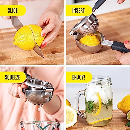 Stainless Steel Lemon Squeezer Press - No Seeds, Pro-Grade, Effortlessly Get Every Drop - Manual Non-Slip Grip Design - Lemon Li