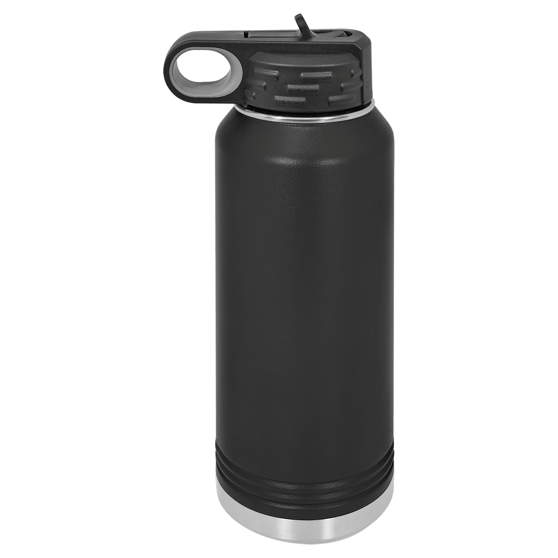 Polar Camel 32 oz Stainless Steel Water Bottle with Flip Top Lid and Straw (Black)