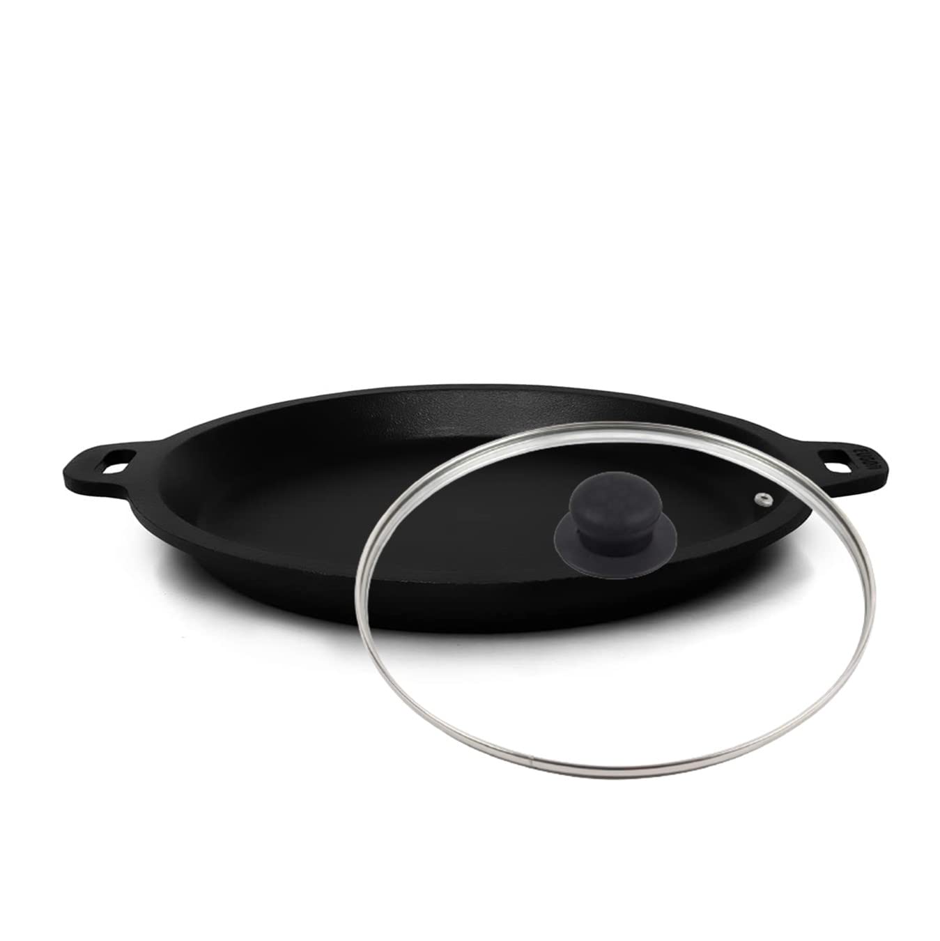 EUGOR Now in India Pre-Seasoned Cast Iron 9 Inch Frying Pan with Toughened Glass Lid