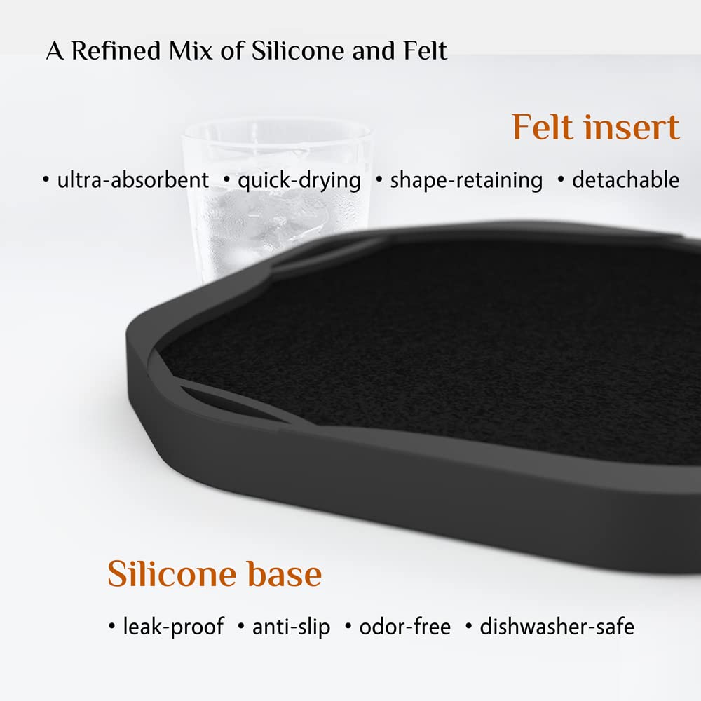 UMIRRO Absorbent Coasters for Drinks with Holder  Black Silicone Coasters with Soft Felt Inserts for Wooden Coffee Table  Cool Modern Cup Mats for Tabletop Protection  Set of 6