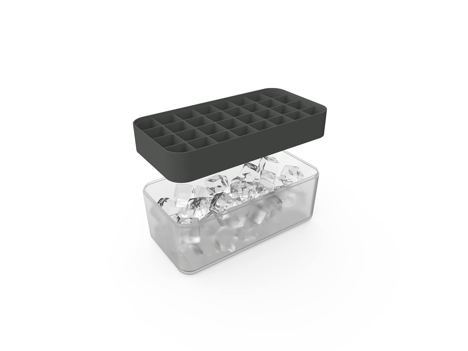 W&P Ice Box Silicone Ice Cube Tray With Lid, Holds 96 Cubes, Space-Saving Stackable Design, Dishwasher Safe, Charcoal