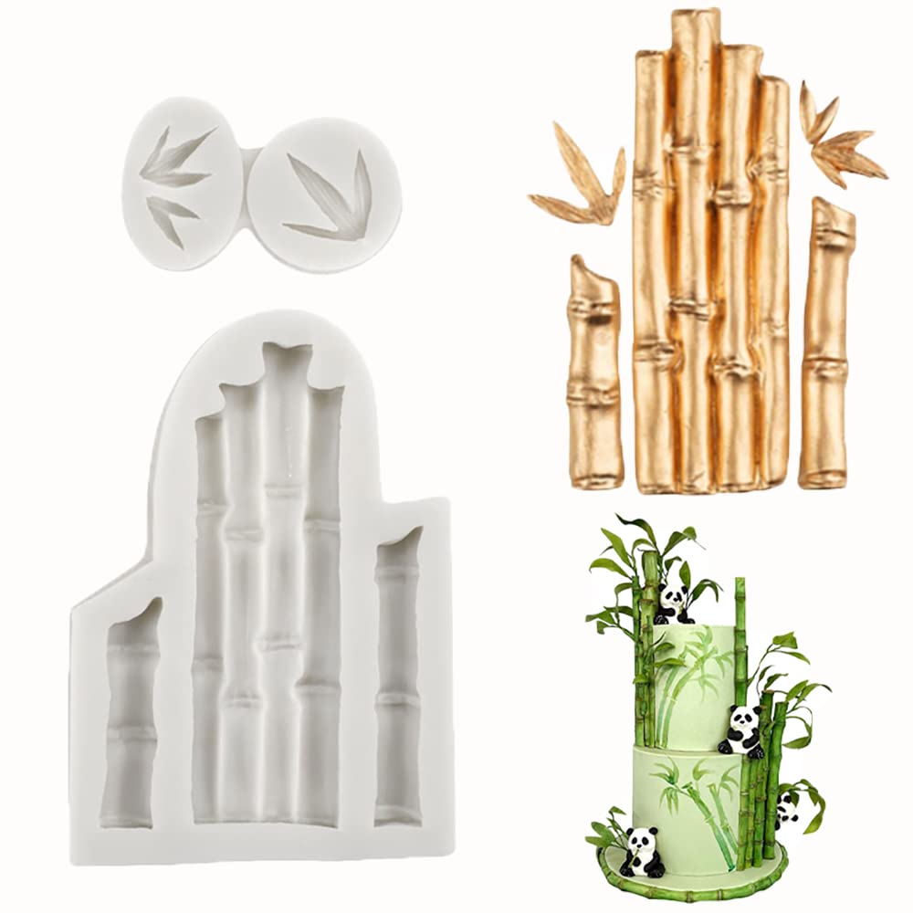 2Pcs Bamboo And Leaf Silicone Molds For Diy Fondant Candy Making Tools Chocolate Mold Desserts Ice Cube Gum Clay Biscuit Plaster