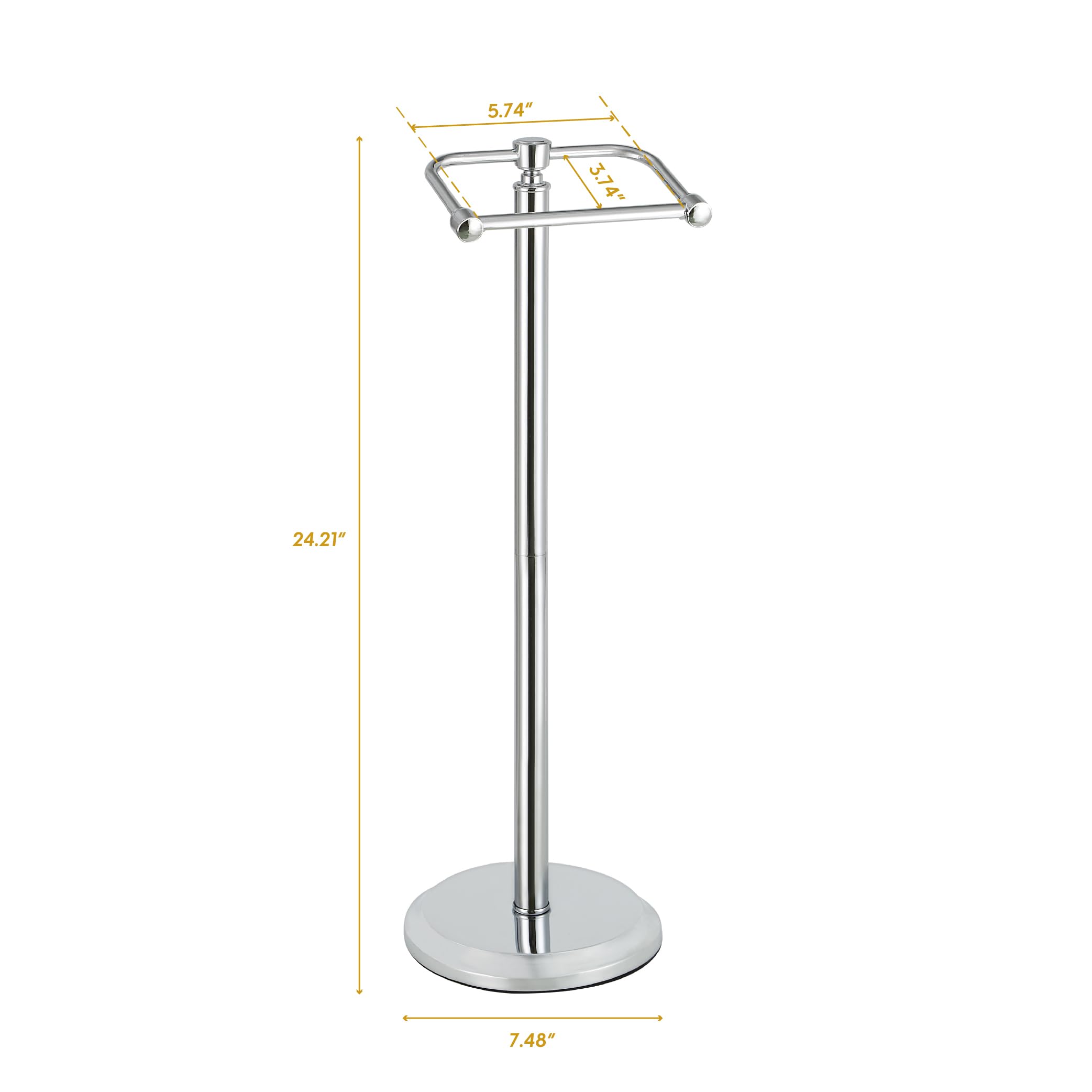 Sunnypoint Free Standing Toilet Paper Holder - Bathroom Tissue Stand With Weighted Base, Holds Jumbo & Standard Rolls (Chrome)