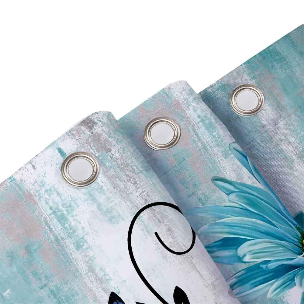 Jawo Teal Daisy Floral Flowers Shower Curtain, Farm Rustic Farmhouse And Butterfly On Country Wooden Shower Curtain, Turquoise B