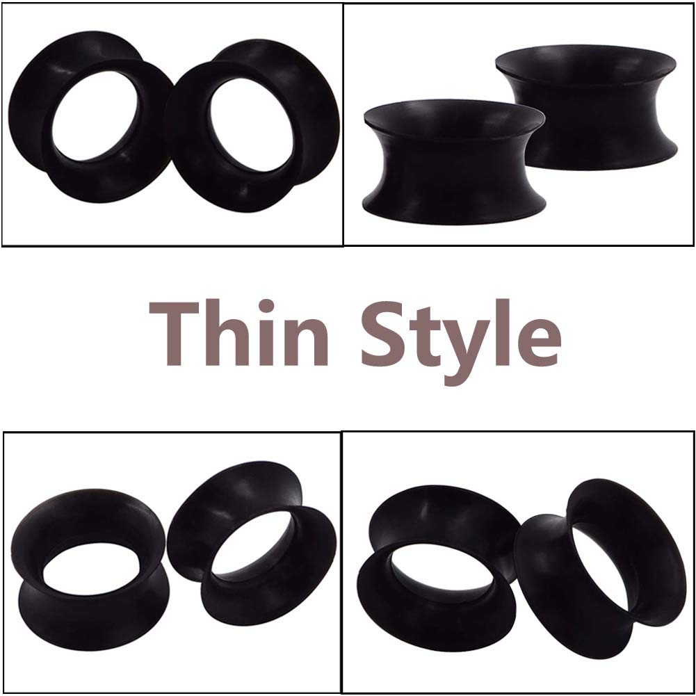 Qmcandy 1 Pair Black Thin Silicone Flexible Ear Skin Hollow Tunnels Plugs Earlets Piercing 78 Inch
