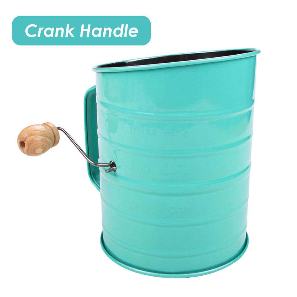 Webake Flour Sifter 3 Cup Stainless Steel Baking Sifter With Rotary Hand Crank