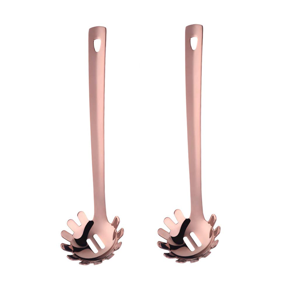 Buyer Star Rose Gold Spaghetti Fork 11.8 Inch Stainless Steel Pasta Server With Flat Long Handle, Heat Resistance And Dishwasher
