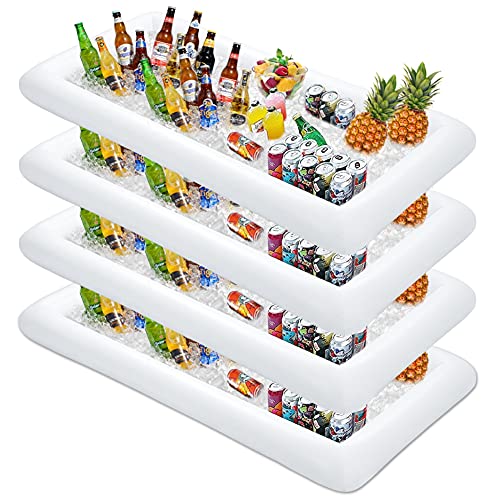 Mortime 4 Pack Inflatable Ice Serving Bar, 53''X25'' Pool Party Buffet Drink Cooler, Ice Tray Food Drink Containers For Summer P
