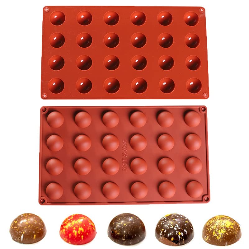 Guratapa 2Pcs 24 Cavities Semicircle Silicone Mini Semi Sphere Round Dome Molds For Fondant Candy Making Chocolate Mold Desserts