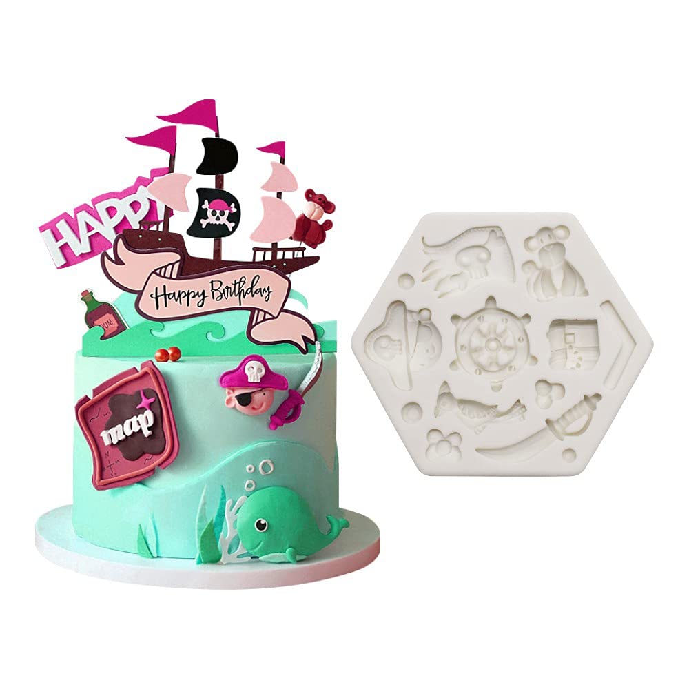 Pirate Theme Treasure Chest Pirate Flag Monkey Parrot Silicone Molds For Diy Fondant Candy Making Chocolate Mold Desserts Ice Cu