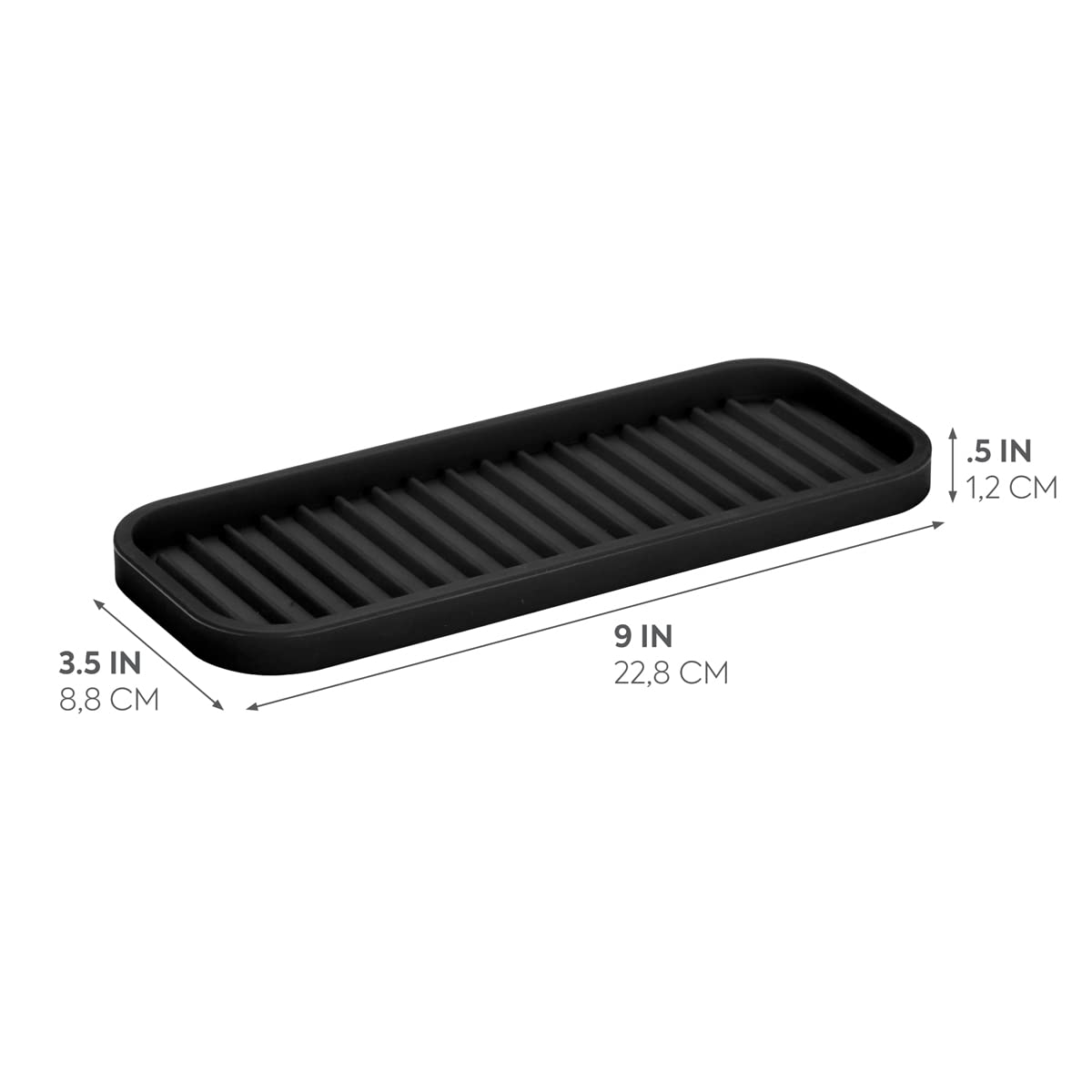 Idesign Lineo Silicone Kitchen Sink Tray For Sponges, Scrubbers, Soap, Stovetop Spoon Holder, 9'' X 3.5'' X 0.5'', Black